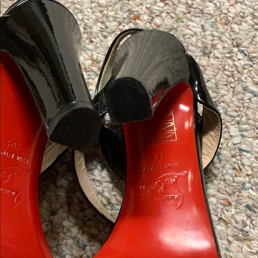 Christian Louboutin Black Patent Leather Slingback Heels with Red Soles - Picture 6 of 7